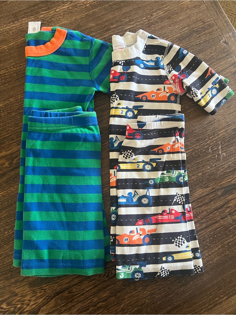 Hanna Andersson Kids Pajama Sets - Green & Blue Stripes + Race Car Print